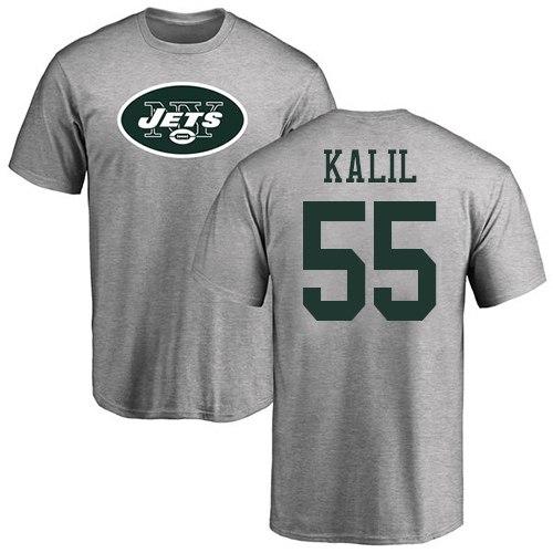 New York Jets Men Ash Ryan Kalil Name and Number Logo NFL Football #55 T Shirt